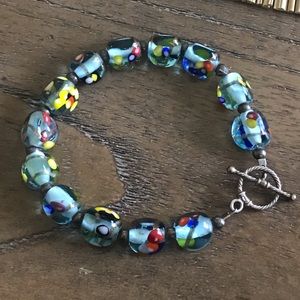 Sterling Silver and Blown Glass Bead Toggle Bracelet